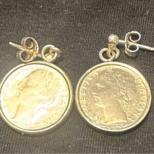Sterling Silver 925 Italian Republic 1992 Coin Stud Dangle Earrings